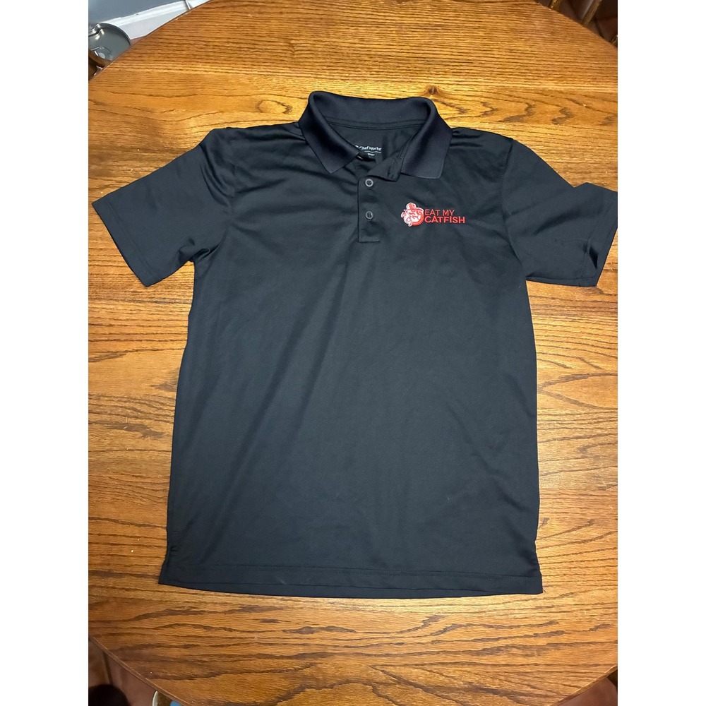 Chef Works Mens‎ Eat My Catfish Polo Shirt Black Short Sleeve Medium Polyester
